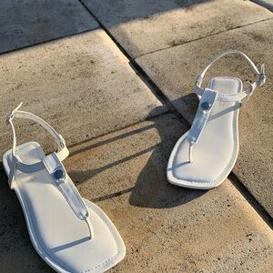 White T-Strap Sandals